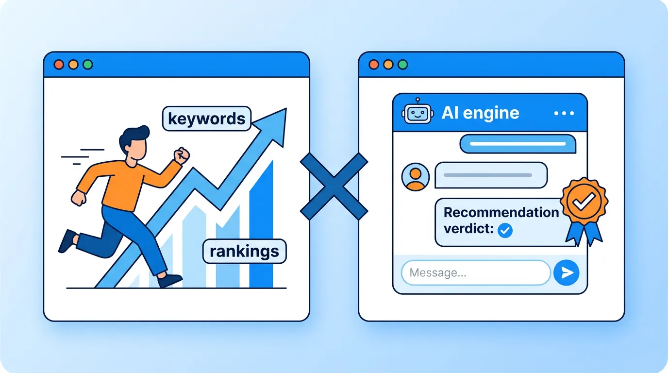 traditional SEO keyword rankings versus AI verdict recommendation model comparison