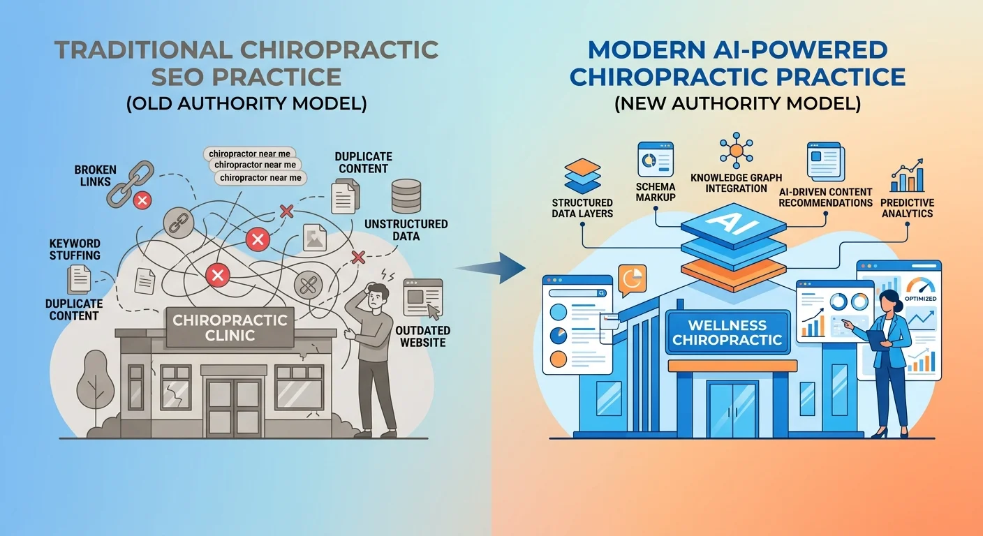 comparison of traditional SEO authority versus AI native authority infrastructure for chiropractors