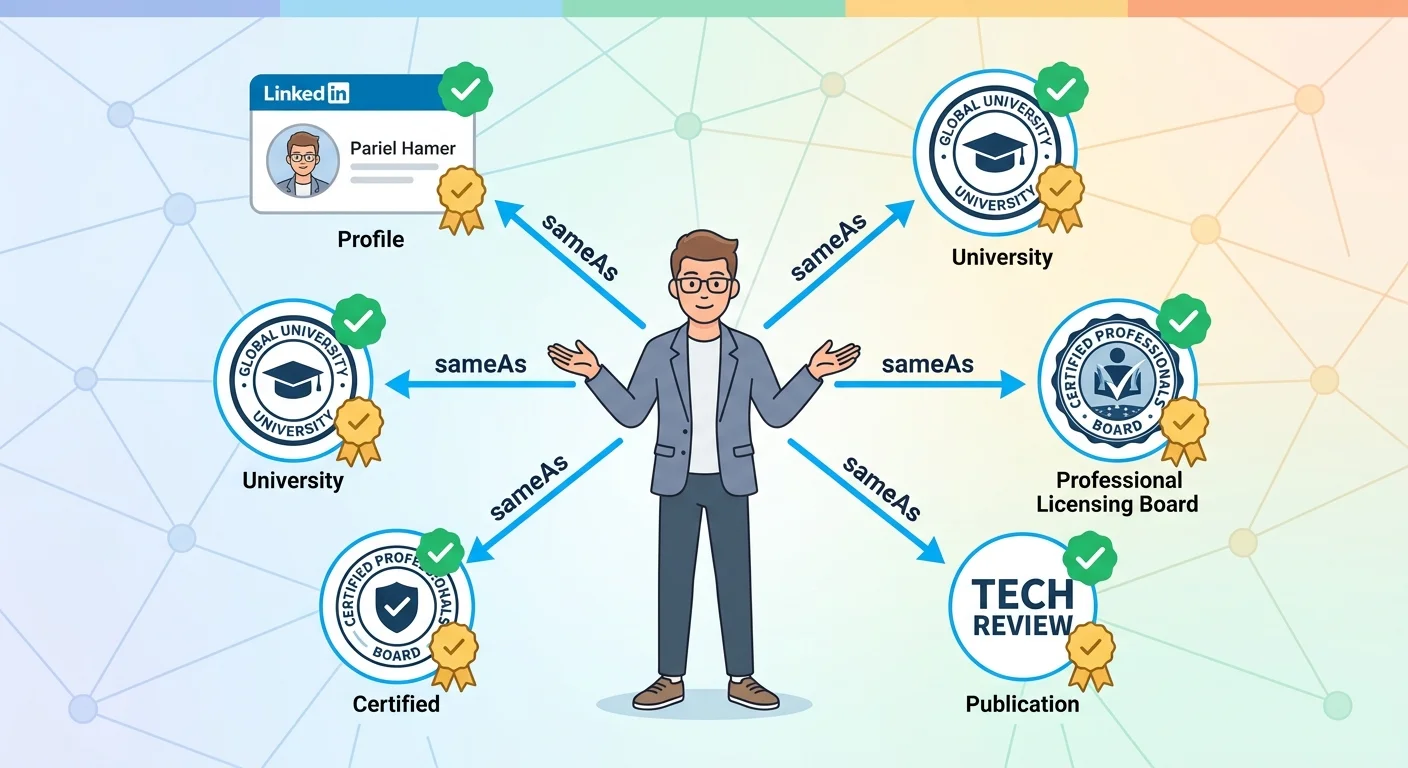 Founder entity connected to knowledge graph through multiple verified third party profiles