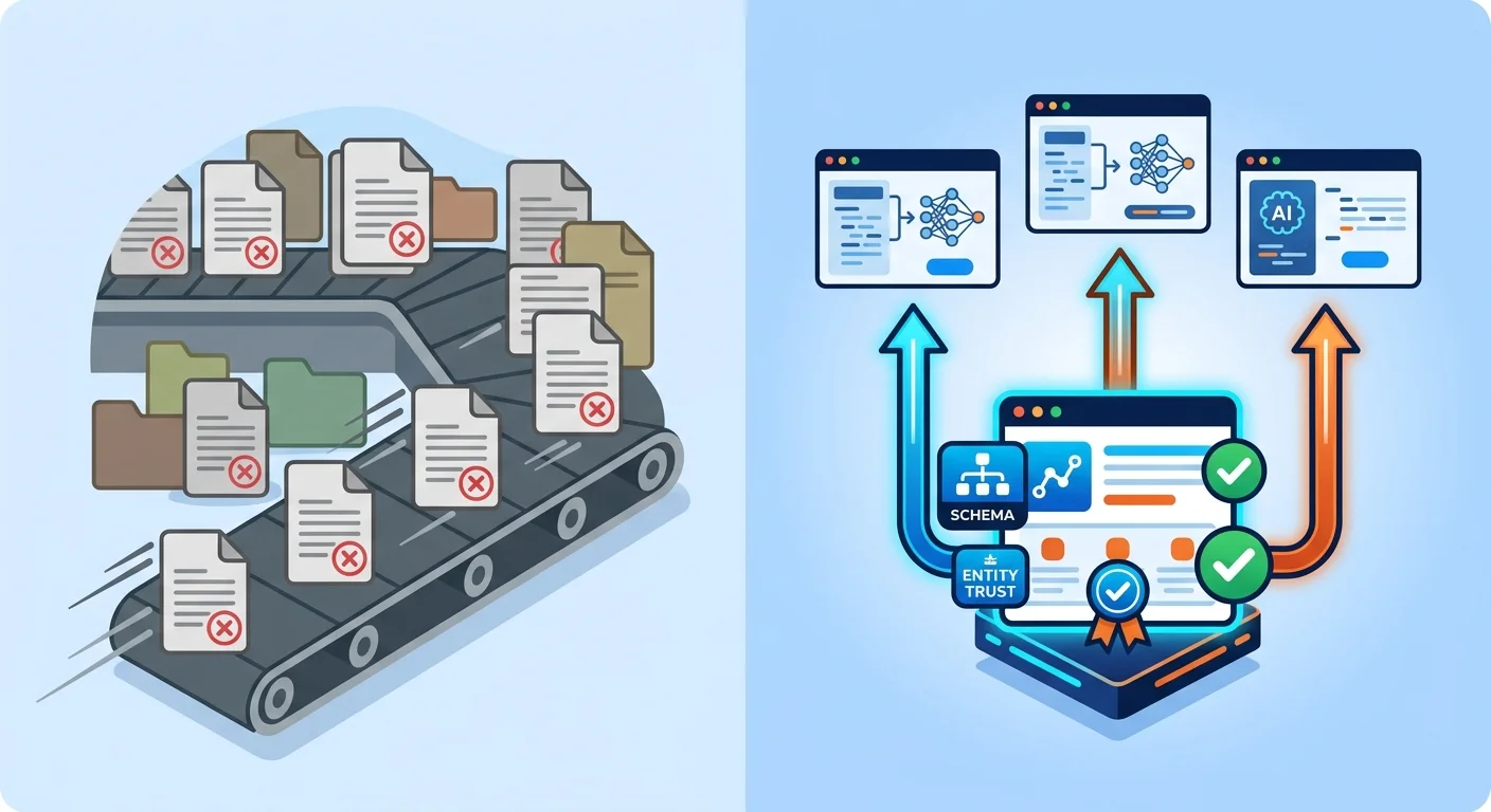 content mill output versus AI authority article AI recommendation comparison