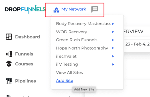 how to add a site in dropfunnels 2