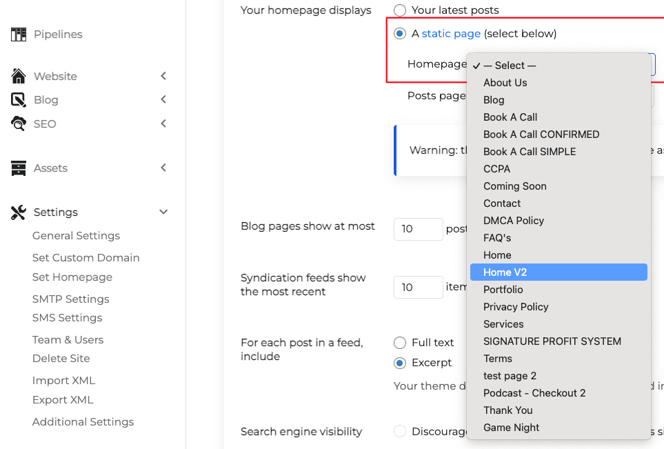 setting dropfunnels homepage