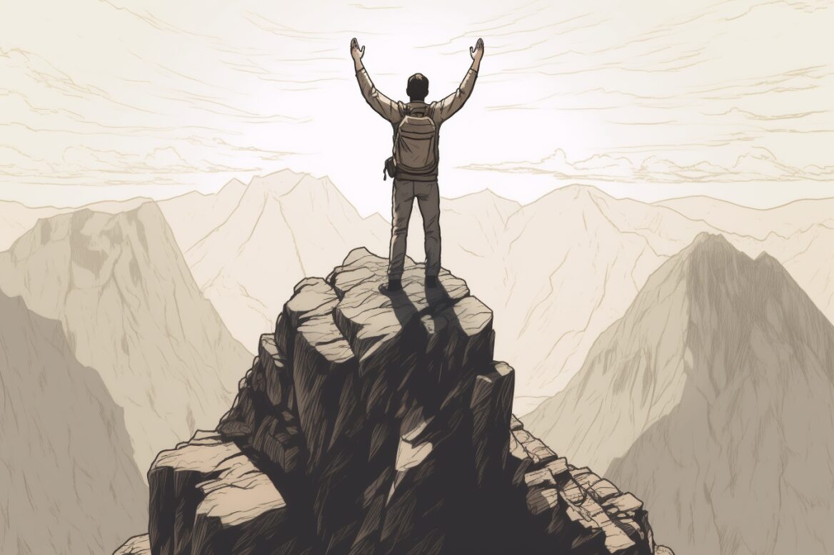 man standing on top of mountain for inspiration man standing on top of mountain for inspiration
