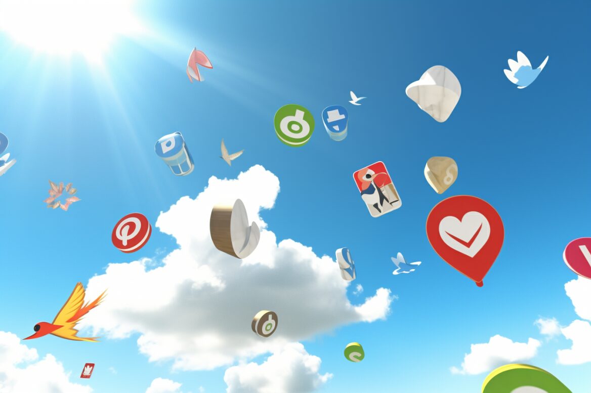 social media logos flying through the air social media logos flying through the air