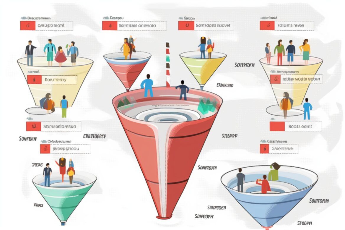 5 different stages of a sales funnel infograph