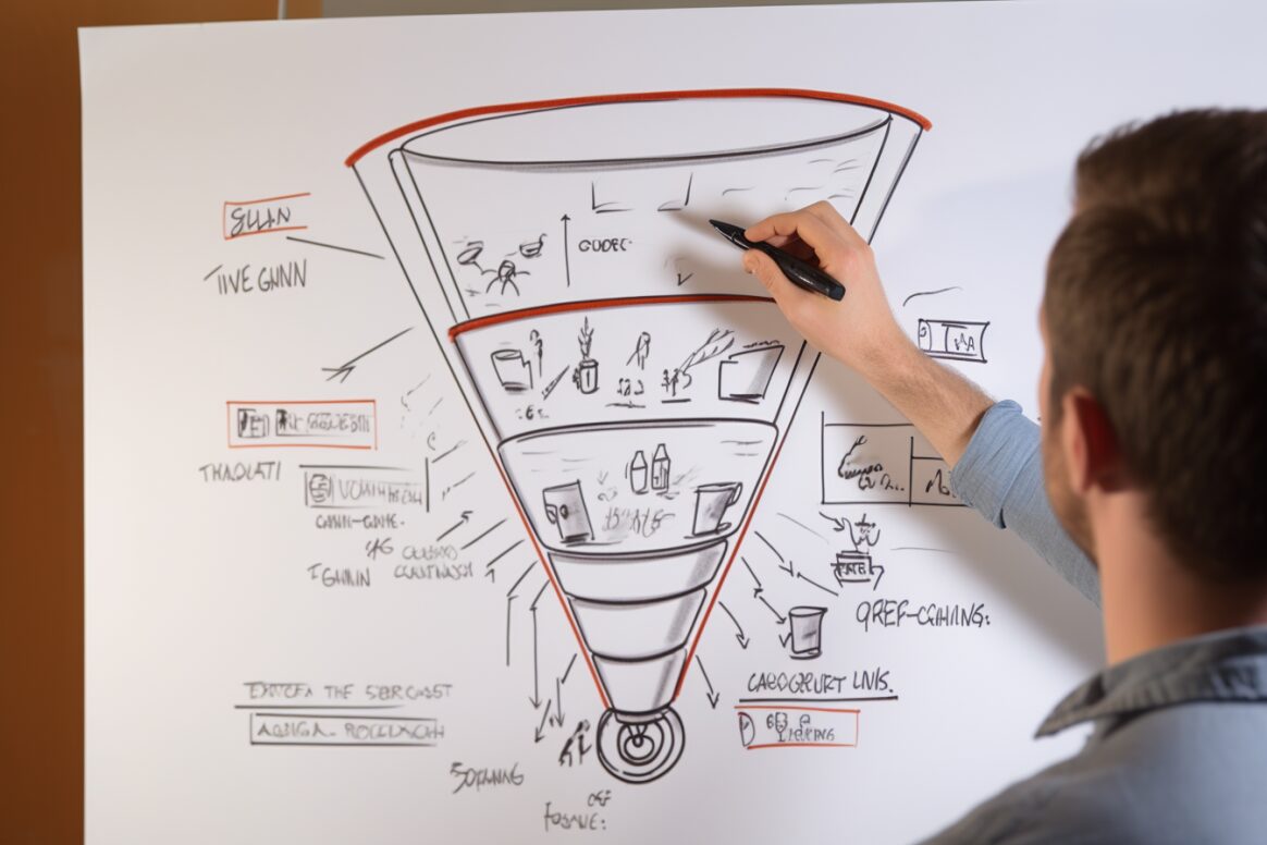 drawing a sales funnel on a whiteboard drawing a sales funnel on a whiteboard