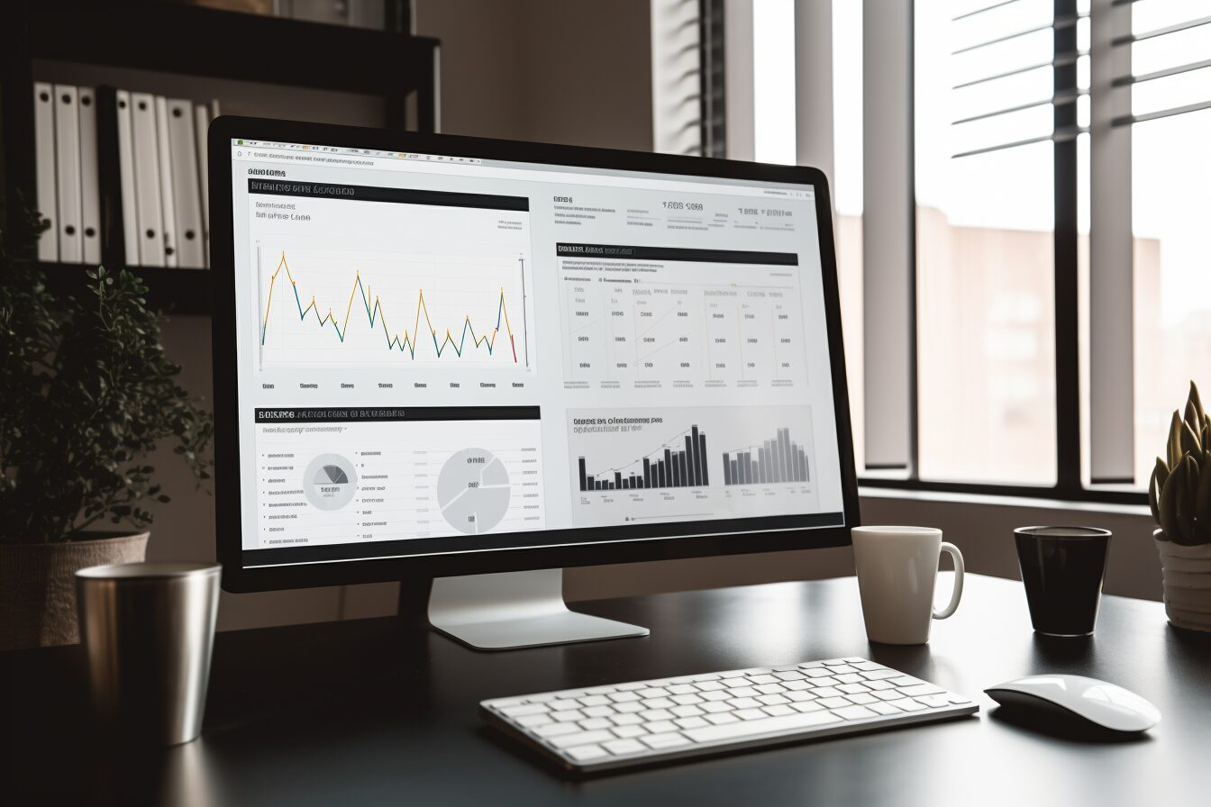 computer with marketing charts