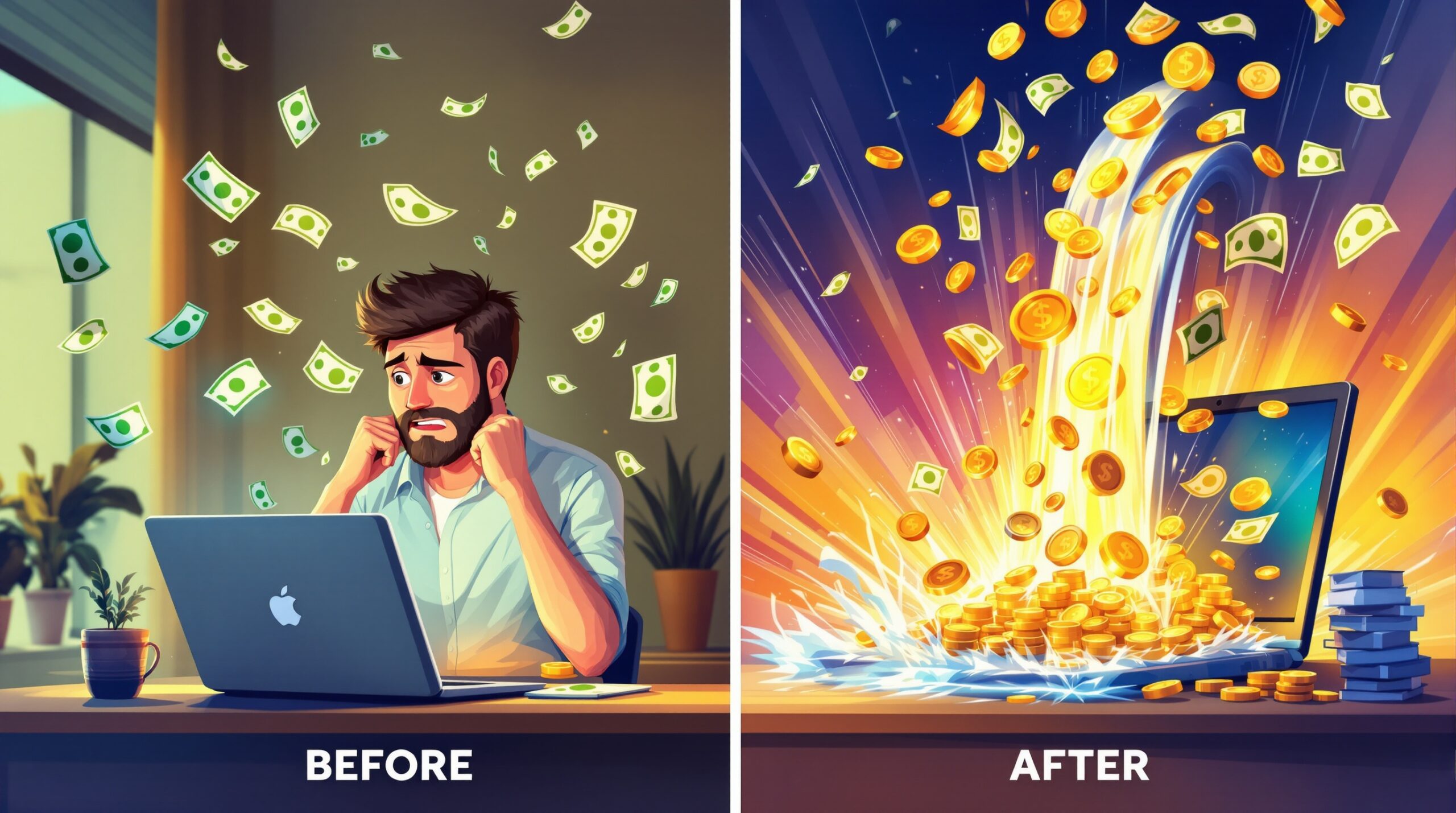Business transformation showing money flowing in through effective funnel strategies
