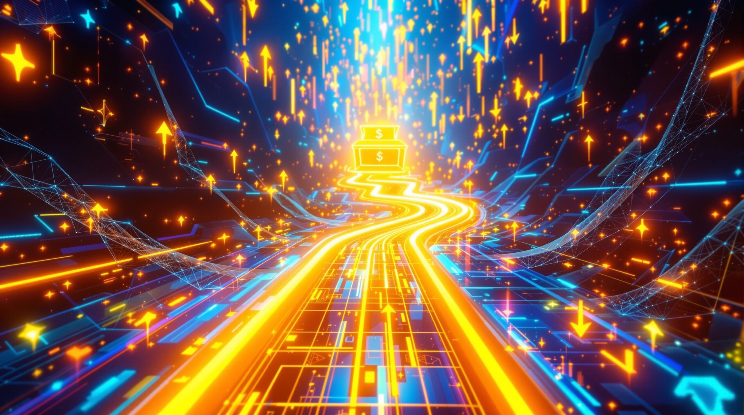 Colorful digital funnel pathway leading from website visitors to customers