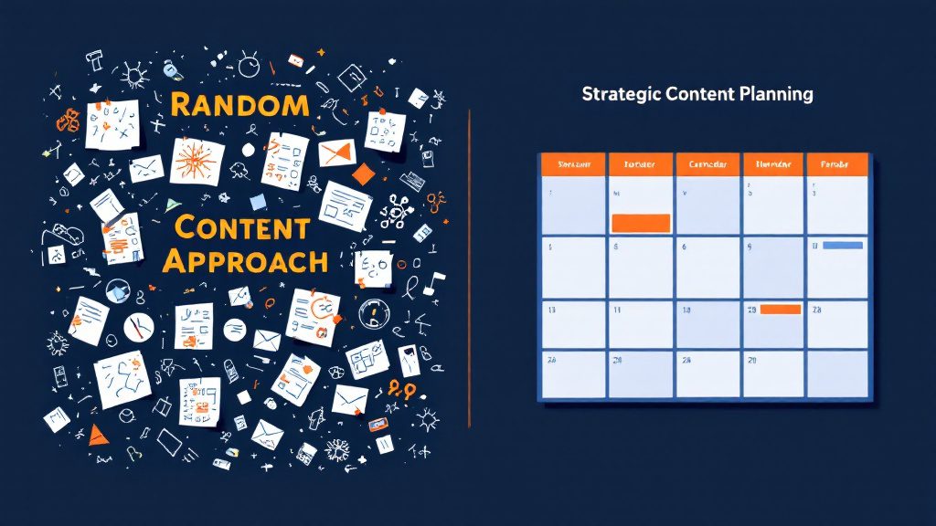 Comparison between disorganized random content creation and strategic content calendar planning