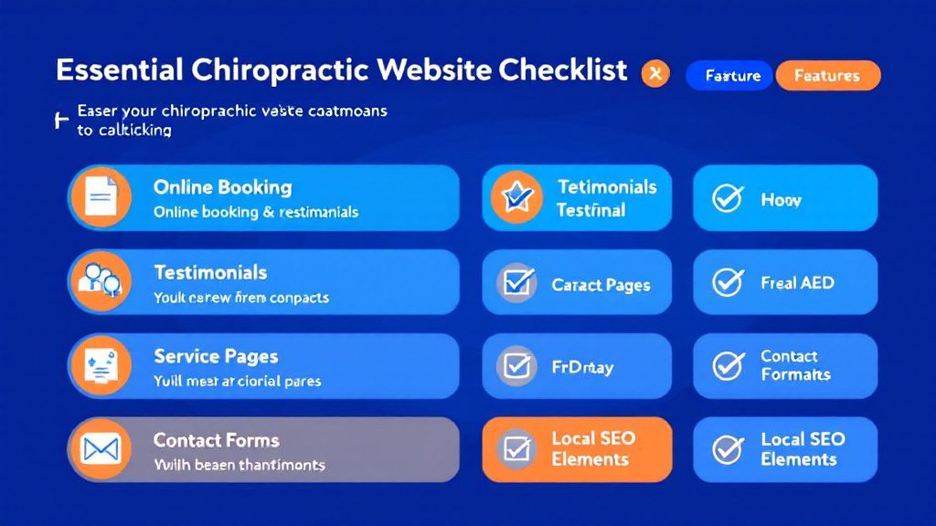 Essential chiropractic website features checklist with online booking and patient conversion elements