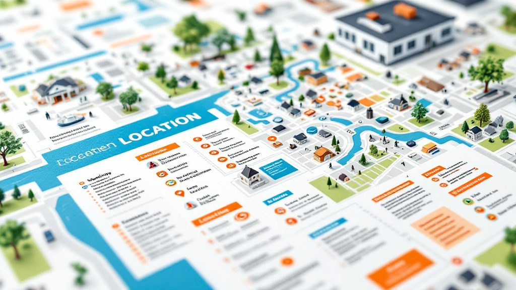 Local Intelligence Document template showing neighborhood data organization for AI content creation