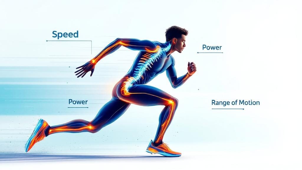 Athlete in dynamic motion showing performance-focused chiropractic care highlighting speed, power, and competitive advantages Athlete in dynamic motion showing performance-focused chiropractic care highlighting speed, power, and competitive advantages