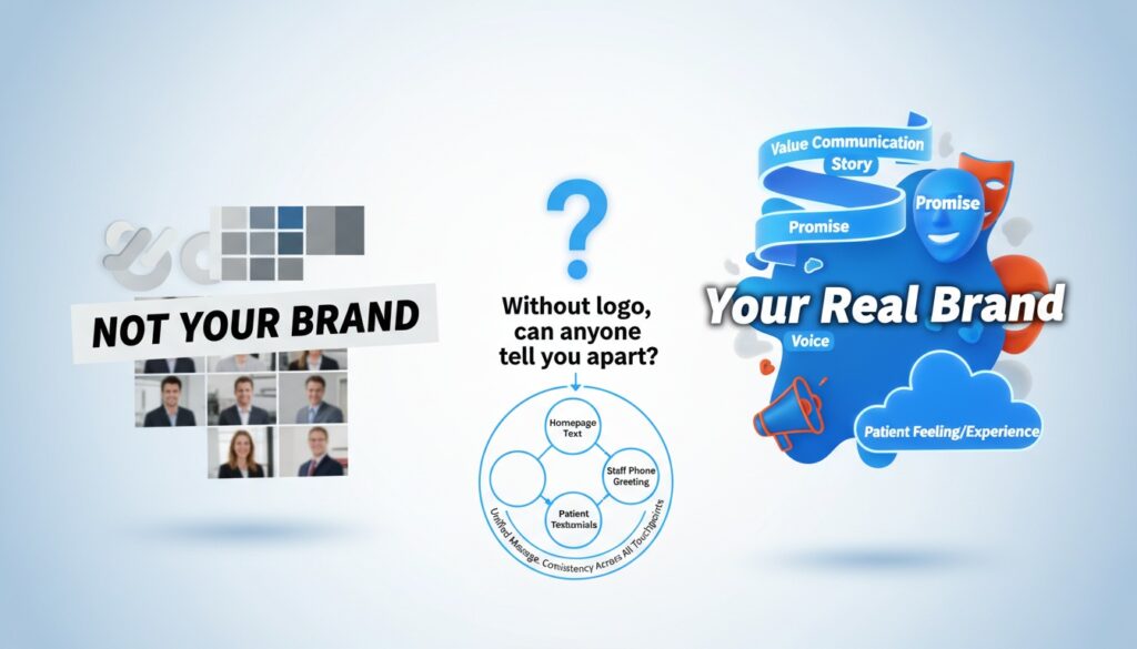 Brand messaging core elements beyond logos showing communication and patient experience
