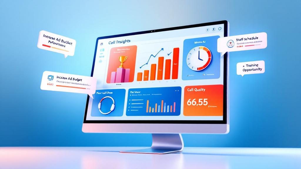 Call tracking analytics dashboard showing winning ads_ peak call times_ and call quality data for chiropractic practice optimization