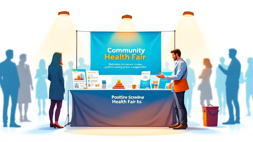 Chiropractic community engagement at local health fair with professional booth and patient interaction