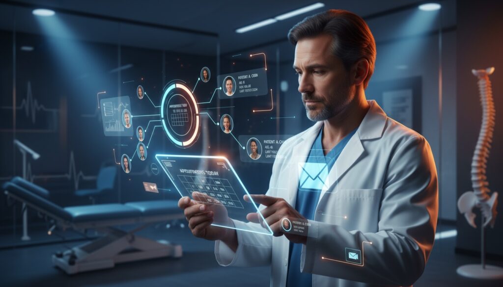 Chiropractor using modern CRM software to manage patient relationships and practice operations