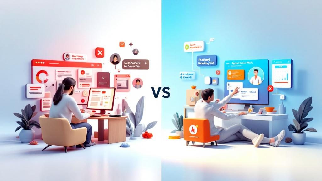 Comparison showing poor booking system losing patients versus excellent system converting visitors to booked appointments seamlessly