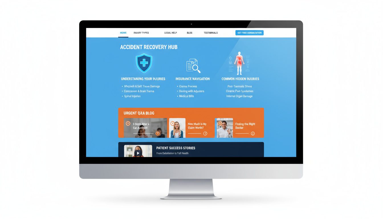 Dedicated website page and content specifically addressing auto accident injuries and patient concerns Dedicated website page and content specifically addressing auto accident injuries and patient concerns