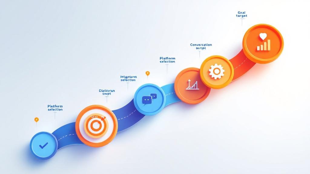 Five-step chatbot implementation roadmap for chiropractic practices showing setup process from goals to optimization