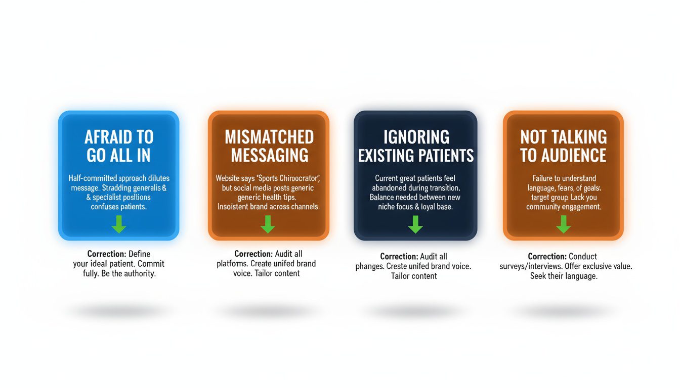 Four common chiropractic niche marketing mistakes from weak commitment to misaligned messaging and audience disconnect Four common chiropractic niche marketing mistakes from weak commitment to misaligned messaging and audience disconnect