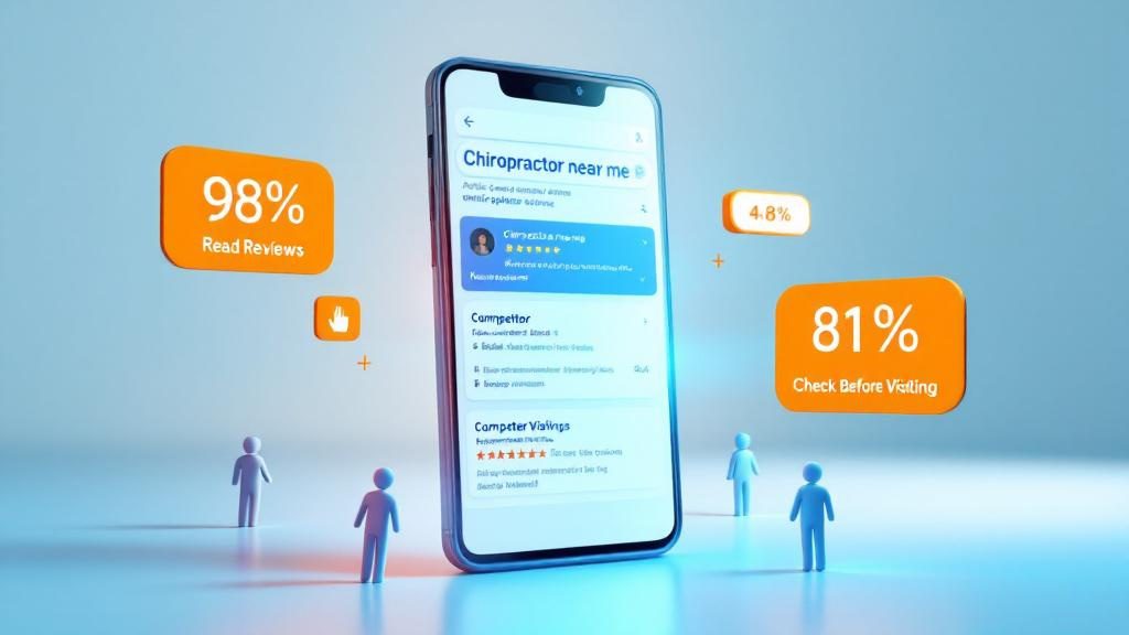 Google search results showing how poor reviews cause patients to choose competitors while positive reviews attract new patients