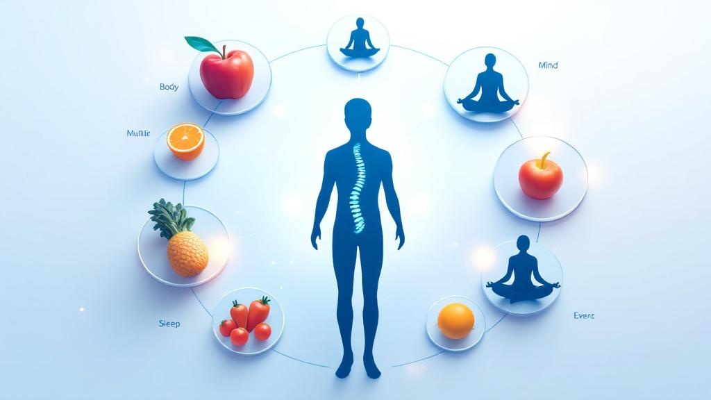 Holistic chiropractic care showing whole-person wellness approach with integrated body, mind, nutrition, and lifestyle elements