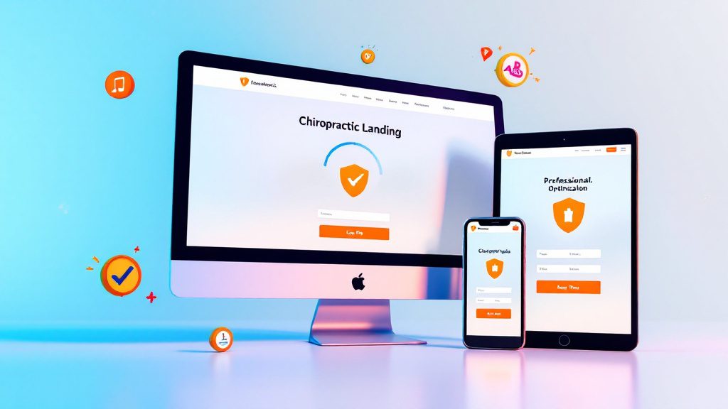 Landing page optimization showing mobile responsiveness, fast loading speed, trust signals, and A:B testing for higher conversions