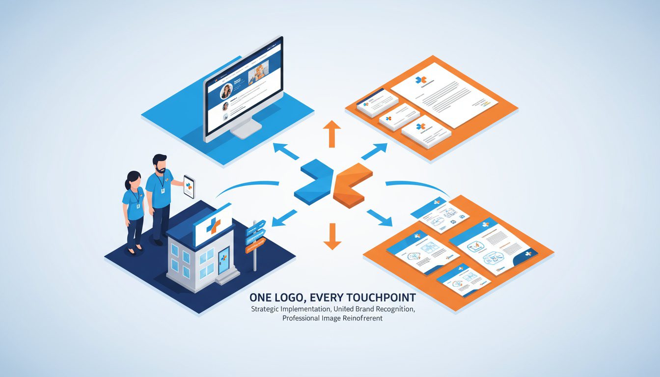 Logo integration across all brand touchpoints building consistent recognition and professional image Logo integration across all brand touchpoints building consistent recognition and professional image