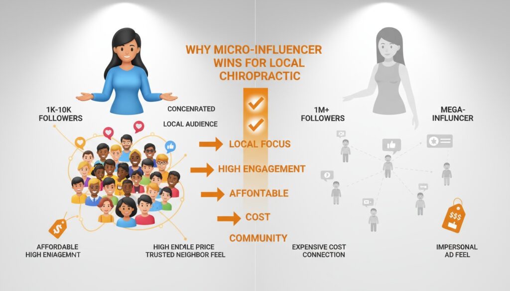 Micro-influencer versus mega-influencer comparison for local chiropractic marketing effectiveness