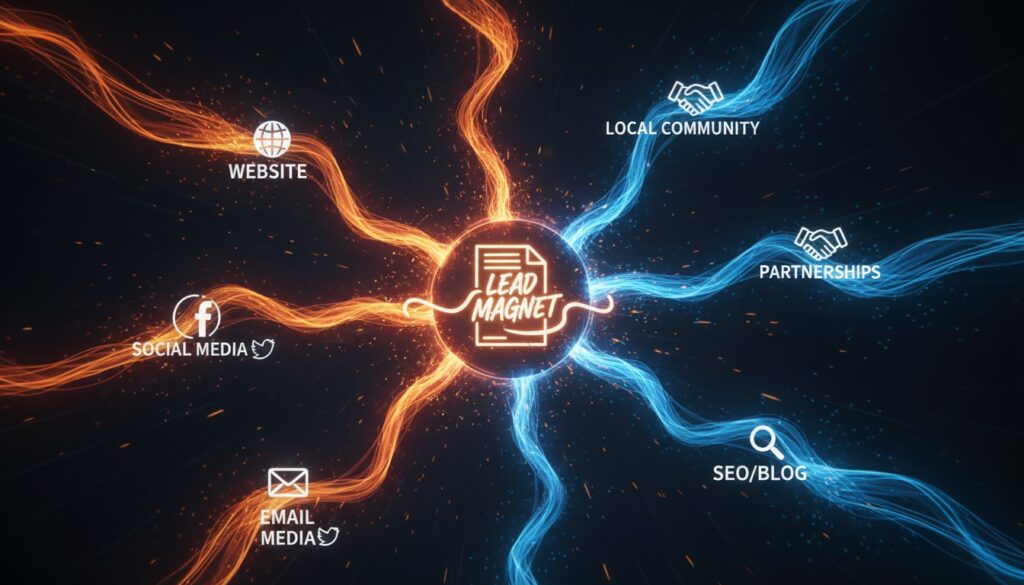 Multiple promotional channels for distributing chiropractic lead magnets