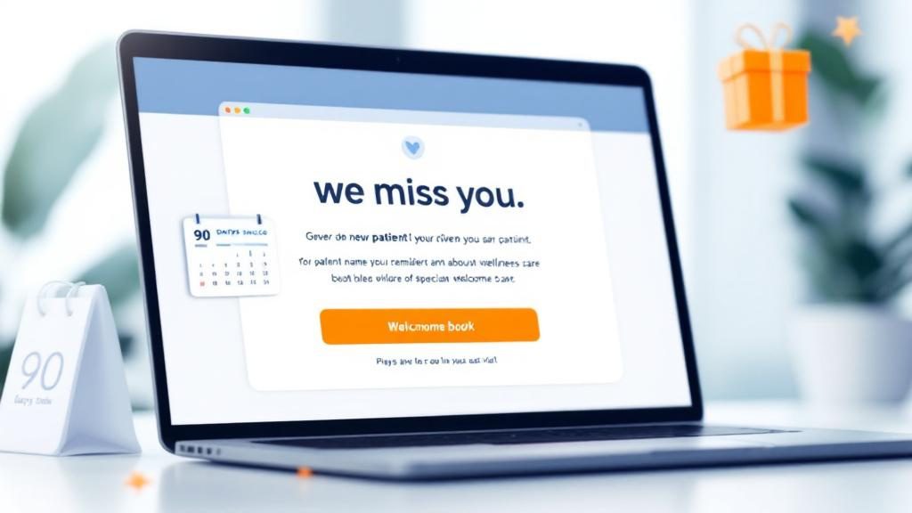 Patient reactivation email campaign showing personalized outreach to re-engage inactive chiropractic patients with welcome-back offer Patient reactivation email campaign showing personalized outreach to re-engage inactive chiropractic patients with welcome-back offer