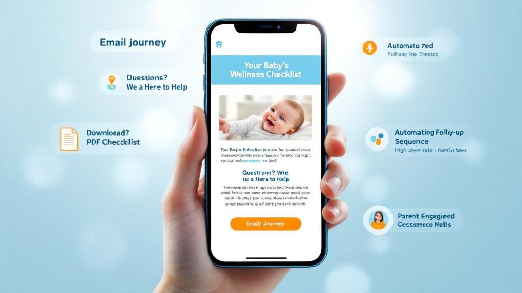 Pediatric chiropractic email marketing showing nurturing newsletter content with wellness tips and resources for parents