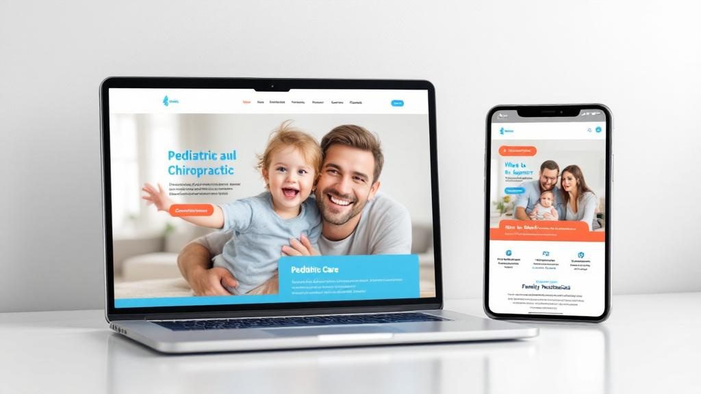 Pediatric chiropractic website design showing family-focused content, safety information, and welcoming imagery for parents