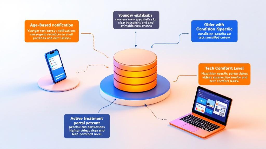 Personalized patient portal marketing showing segmented messaging tailored to different patient groups for higher adoption rates Personalized patient portal marketing showing segmented messaging tailored to different patient groups for higher adoption rates