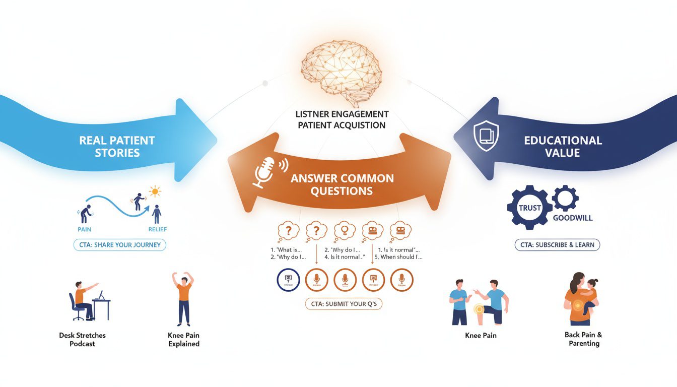 Podcast content strategy connecting with listeners through education and patient success stories Podcast content strategy connecting with listeners through education and patient success stories