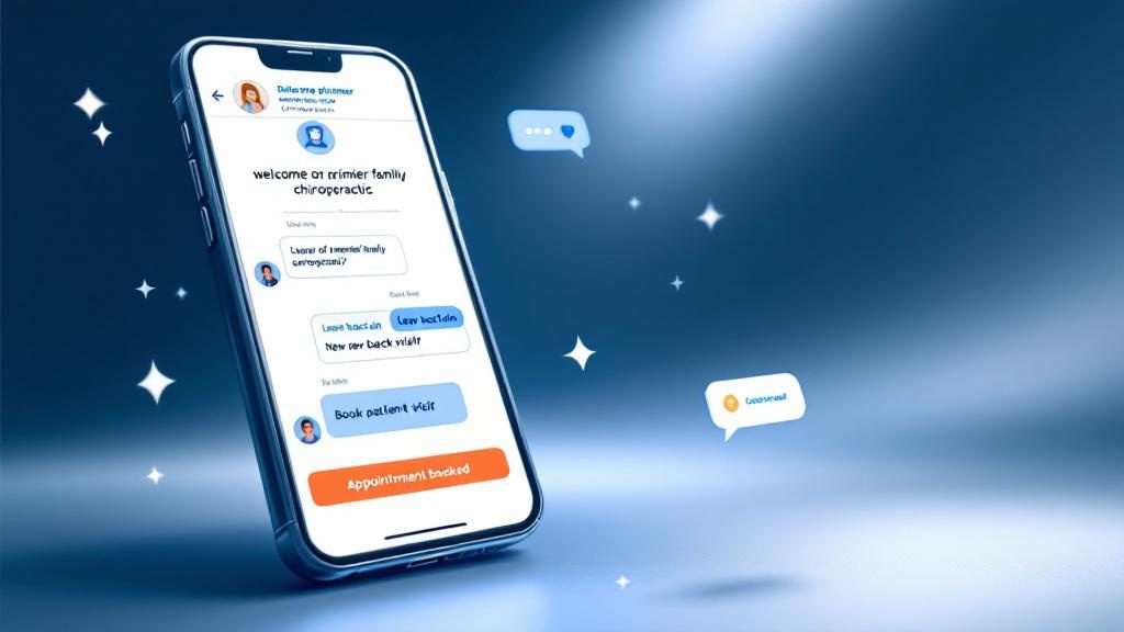 Real chatbot conversation example showing new patient booking dialogue for chiropractic practice with appointment schedulingRetry