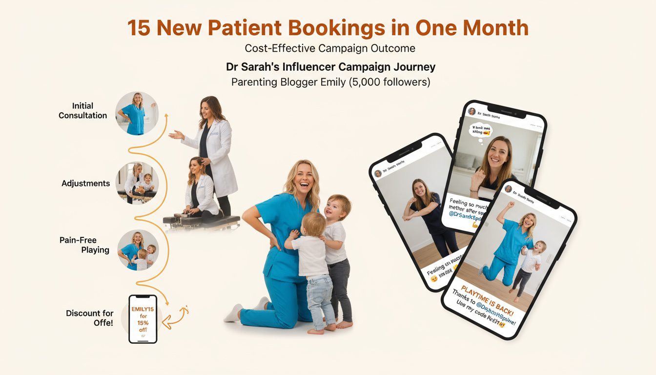 Real chiropractic influencer marketing success showing 15 new patients from local blogger partnership
