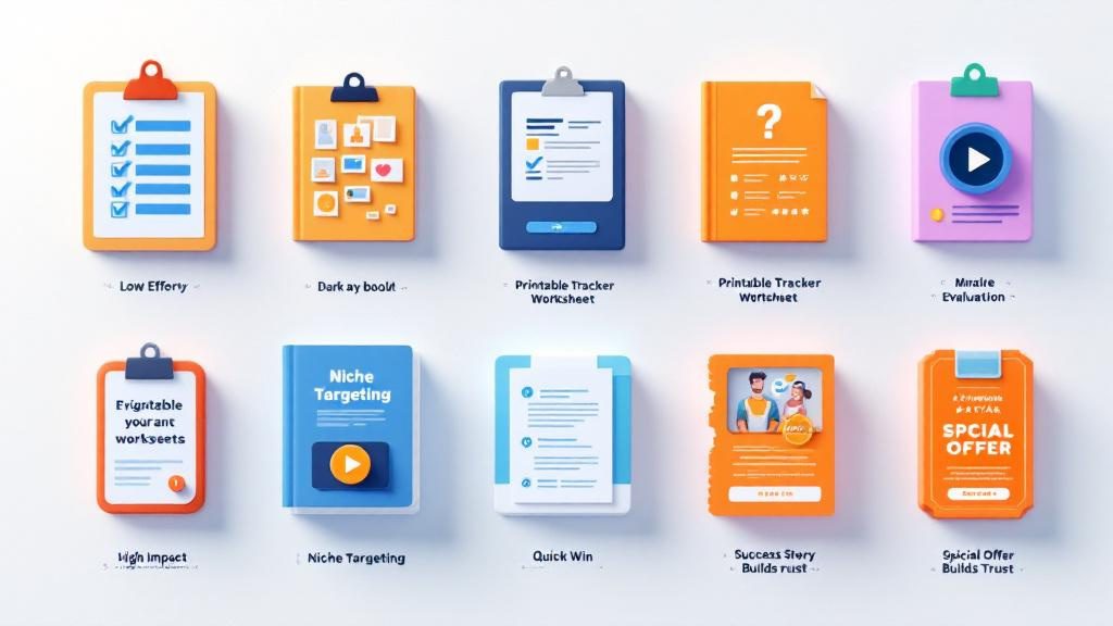 Ten proven lead magnet formats for chiropractors showing checklists_ guides_ videos_ quizzes_ assessments_ and special offers