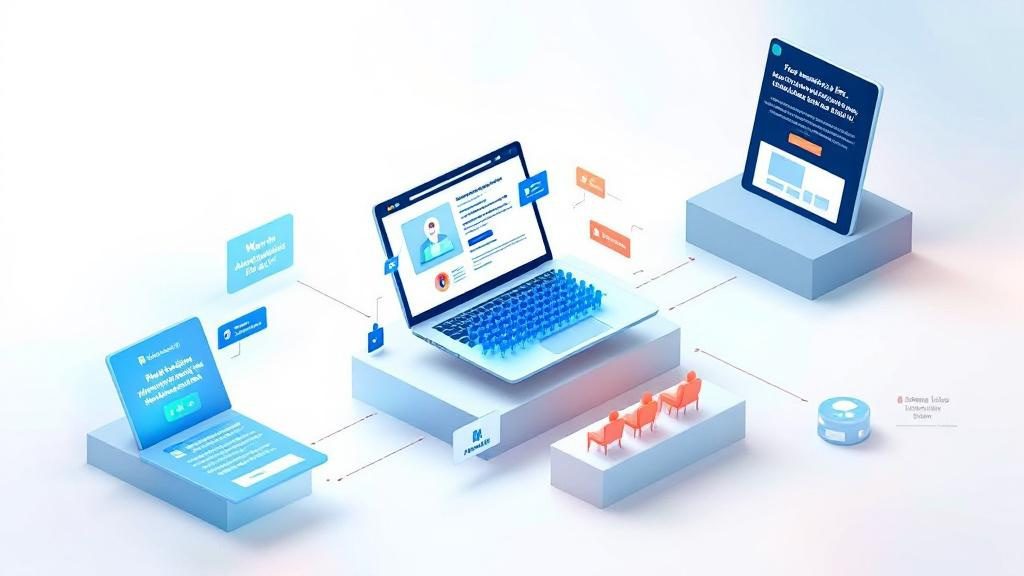 Three-channel webinar promotion strategy showing patient base outreach_ targeted ads_ and effective registration page maximizing attendance