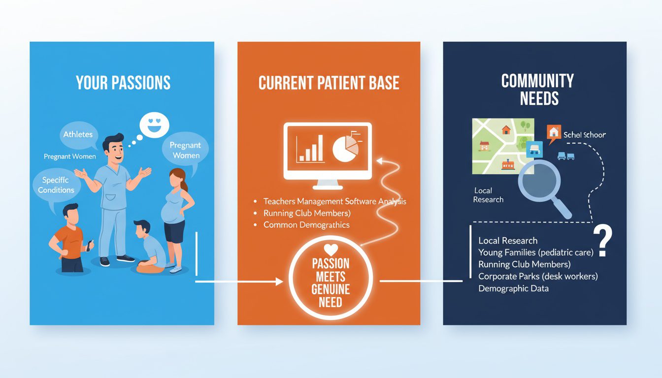 Three-step process finding profitable chiropractic niche through passion, patient analysis, and community research Three-step process finding profitable chiropractic niche through passion, patient analysis, and community research