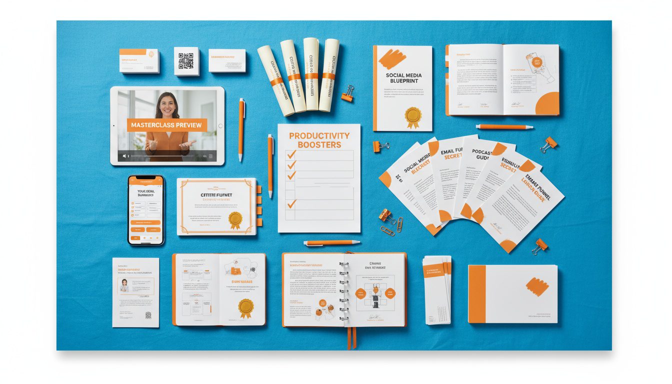 Variety of chiropractic lead magnet types and formats displayed professionally Variety of chiropractic lead magnet types and formats displayed professionally