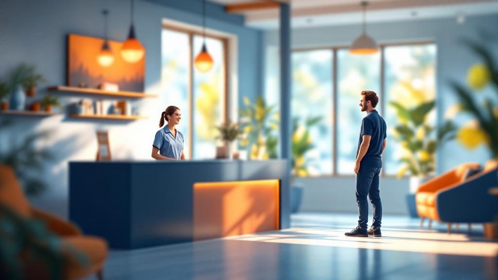 Welcoming first impression at chiropractic office reception with friendly staff greeting new patient