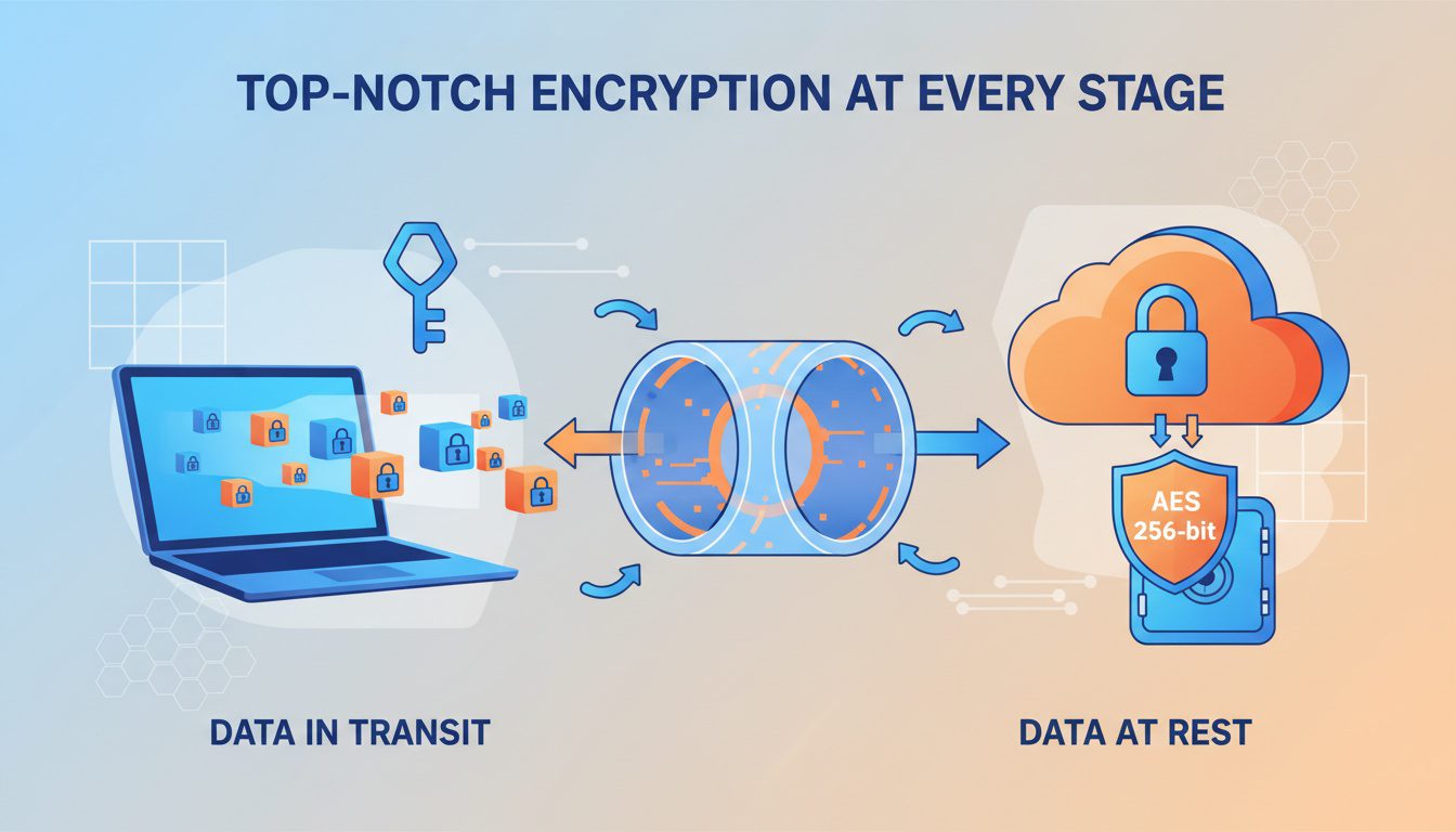 AES 256 bit encryption for data in transit and data at rest in HIPAA cloud storage