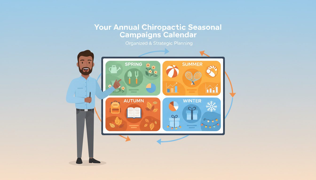 Chiropractic seasonal marketing calendar with campaigns for spring summer fall and winter