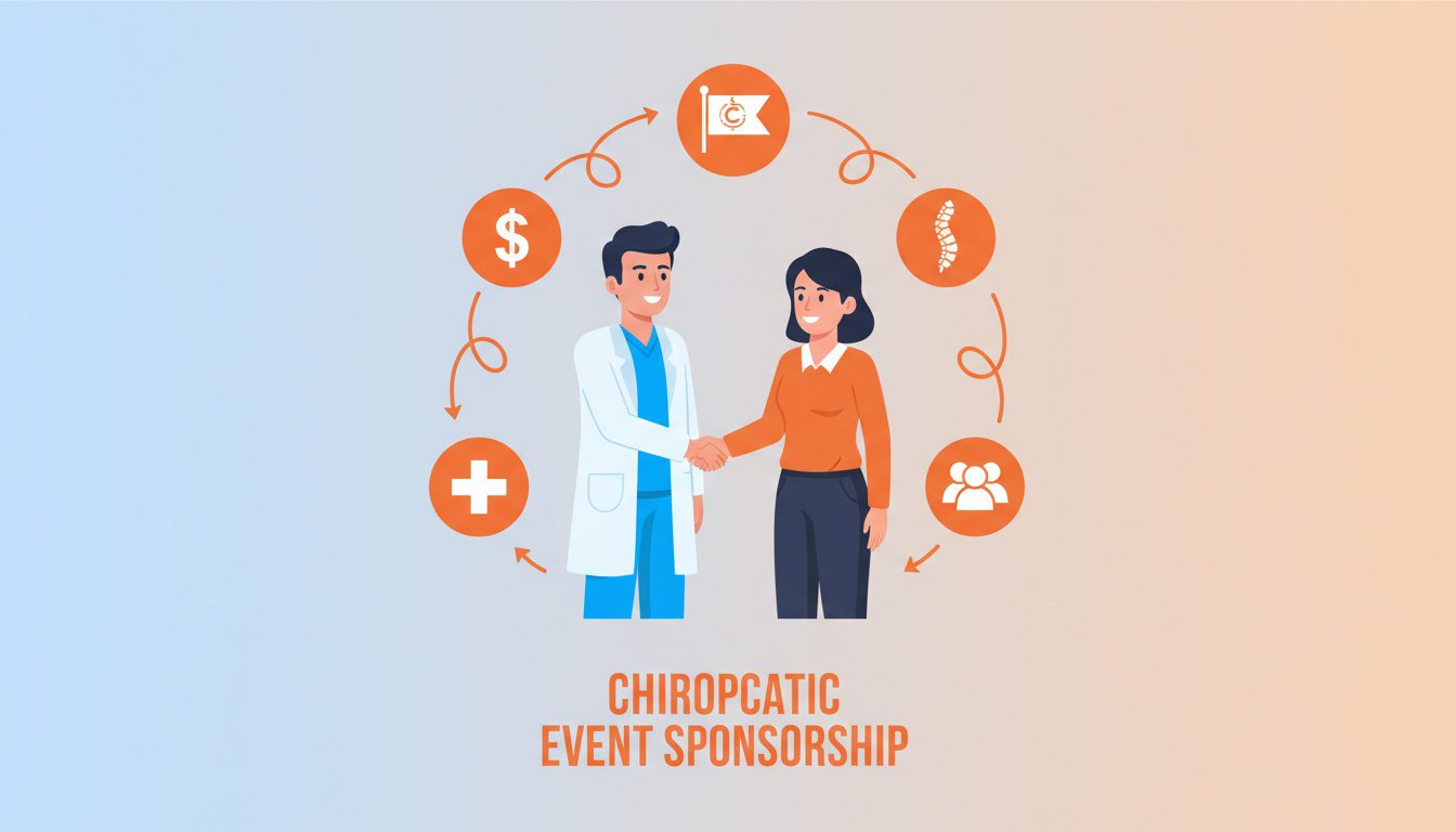 Chiropractor and event organizer partnership handshake with sponsorship icons