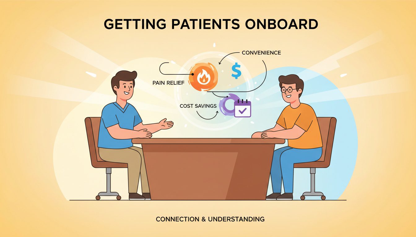 Chiropractor explaining membership benefits and value to patients during consultation