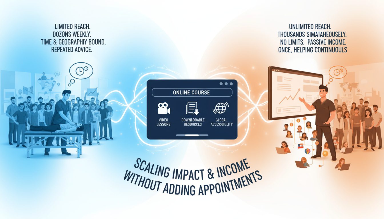 Chiropractor scaling limited office reach to unlimited online course impact teaching thousands simultaneously