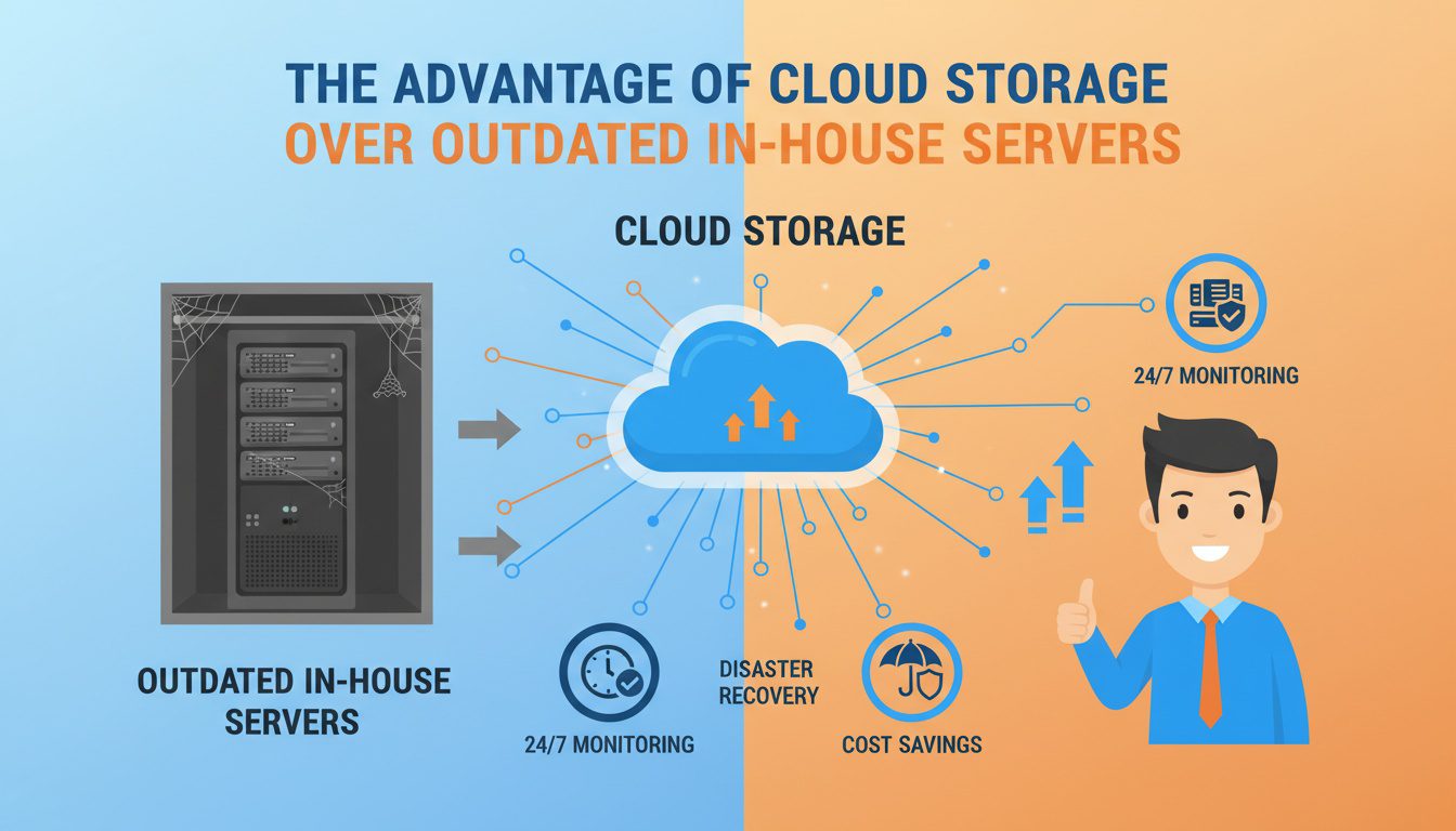 Cloud storage advantages over in-house servers for chiropractic practices showing security and efficiency benefits
