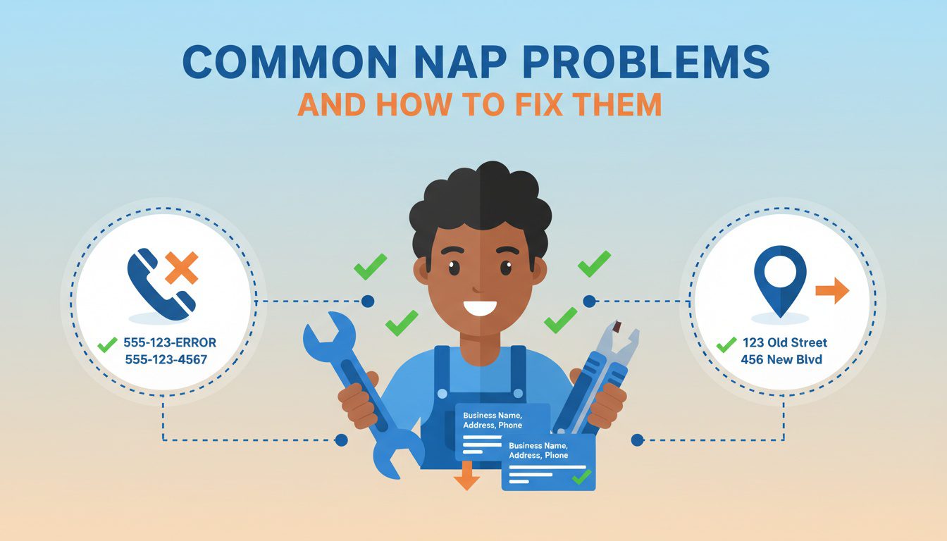 Common NAP consistency problems for chiropractors including wrong phone numbers duplicate listings old addresses